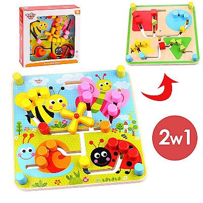 Divpusēja montessori labirinta spēle 2in1 dzīvnieki un formas Tooky Toy