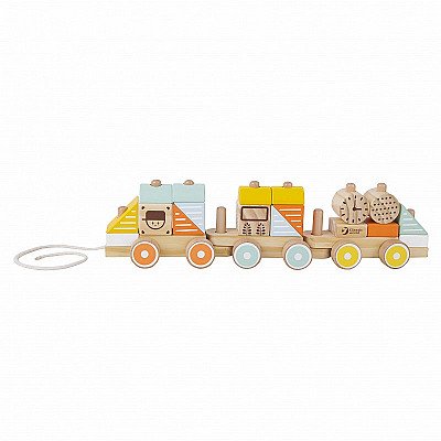 Koka bērnu rotaļu vilcieniņš no klucīšiem 19 gabali Classic World