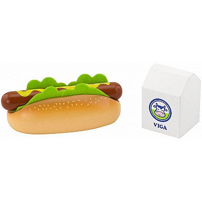 Rotaļlieta koka hotdogs ar pienu