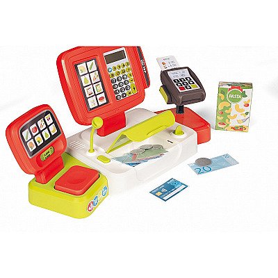 Bērnu sarkans elektroniskais kases aparāts ar piederumiem Smoby