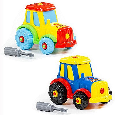 Krāsains traktors ar skrūvgriezi