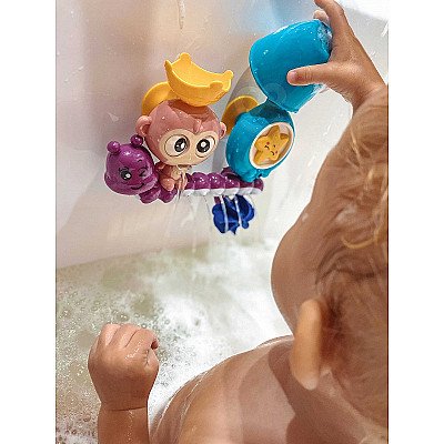 Whoopie Monkey ūdens vannas rotaļlieta Caterpillar Star Star Reel Overflow Cup