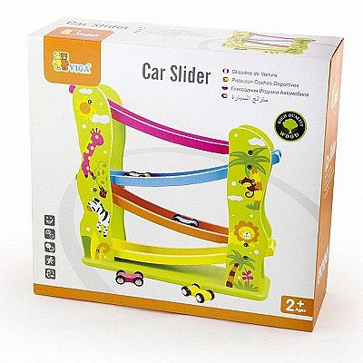 Krāsains koka slidkalniņš rotaļu automašīnām Viga