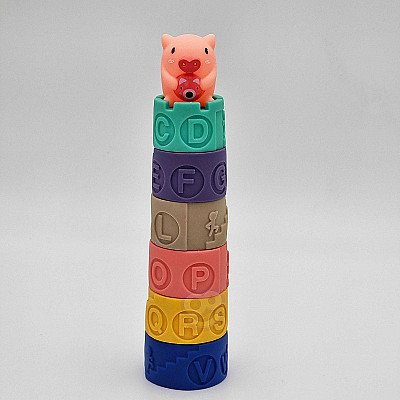 Mīkstie bērnu sensorie bloki - piramīda ar Woopie Pig