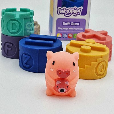 Mīkstie bērnu sensorie bloki - piramīda ar Woopie Pig