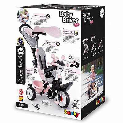 Smoby Baby Driver Tricycle Comfort Plus Rozā