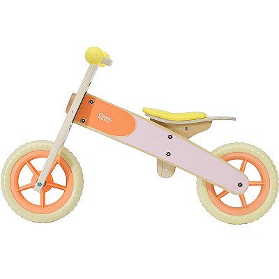 Klasisks pasaules koka bērnu skriešanas velosipēds, kluss, oranžs