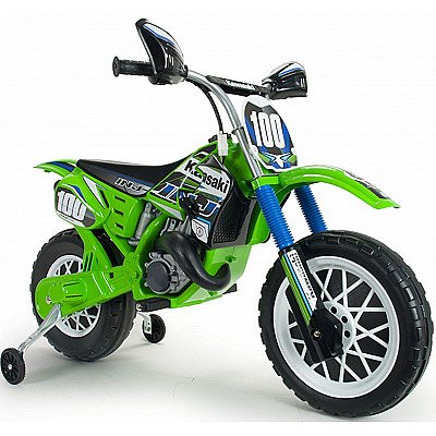 Injusa Kawasaki elektrisko motociklu krosa 12V sānu riteņi