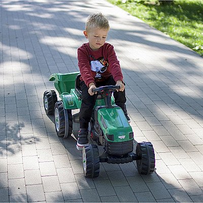Woopie Green Pedal Tractor Farmer Gotrac Maxi ar piekabes klusiem riteņiem