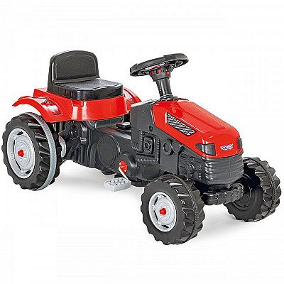 Woopie Farmer Gotrac sarkanais pedāļa traktors ar klusiem riteņiem
