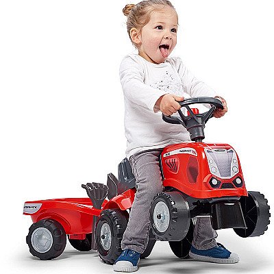 Falk Tractor Baby Mac Cormick Red ar piekabi no 1 gada