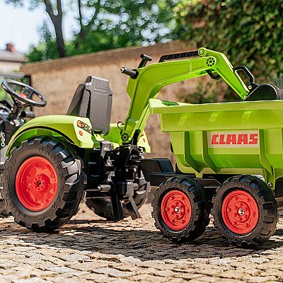 Falk Claas Avec zaļais pedāļu traktors ar piekabi no 3 gadiem