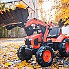 Falk Kubota oranžais traktors ar piekabi