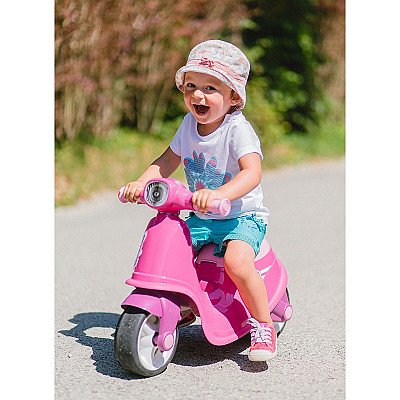 Rozā bērnu skrejritenis ar klusiem riteņiem