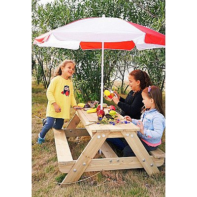 Klasiskā pasaule Edu koka piknika galds ar lietussargu