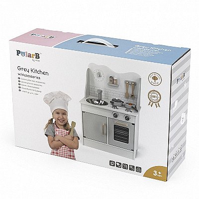 Koka bērnu virtuve Eco ar piederumiem Pelēka VIGA PolarB