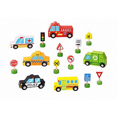 Koka automašīnu un ceļa zīmju komplekts Tooky Toy