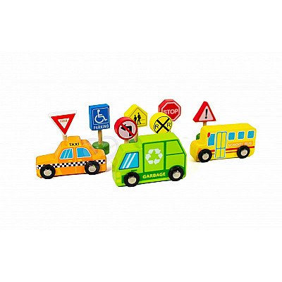 Koka automašīnu un ceļa zīmju komplekts Tooky Toy