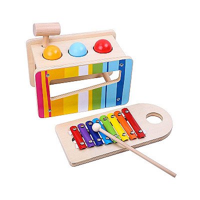 Bērnu koka sitaminstrumentu spēle ar ksilofonu 2in1 Tooky Toy