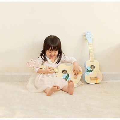 Klasiskā pasaules koka ukuleles ģitāra bērniem zilā krāsā