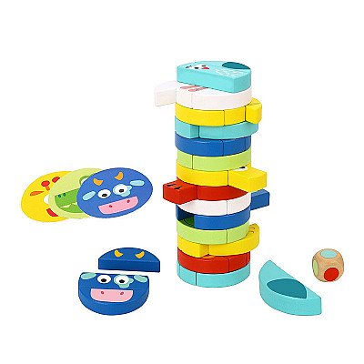 Arkādes koka galda spēle "Jenga" ar dzīvniekiem Tooky Toy