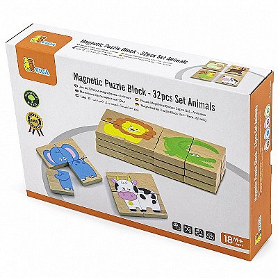 Viga Wooden Puzzle Magnetic Animals Puzzle Fsc sertifikāts