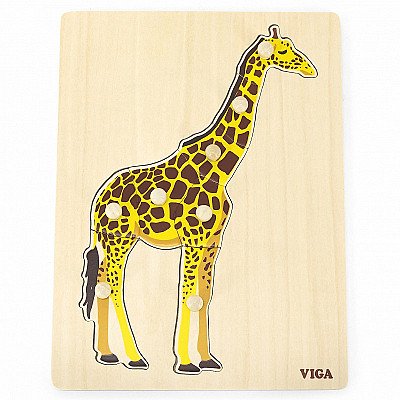 Bērnu koka montessori puzle Žirafe ar piespraudēm Viga