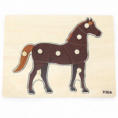 Bērnu koka montessori Zirgu puzle ar piespraudēm Viga