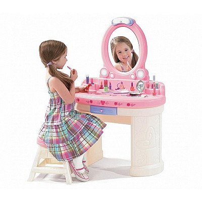 Step2 Meiteņu tualetes galdiņš ar spoguļattēlu ar lampām baltā un rozā krāsā