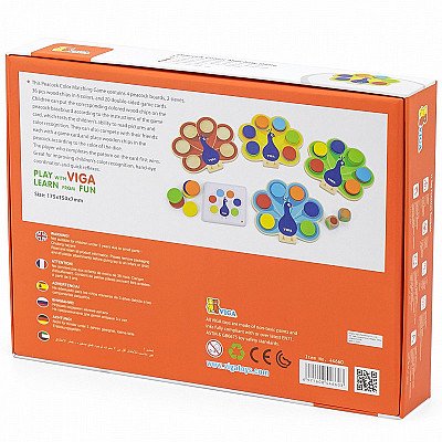 Koka krāsains Montessori spēle Pāvs aste + kartes Viga
