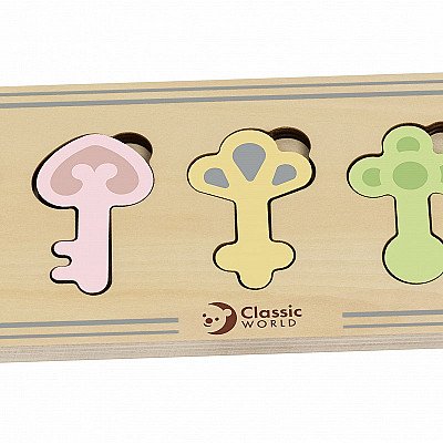 Koka Montessori Sensorās Puzles Atslēgas Un Slēdzenes Klasiskā pasaule